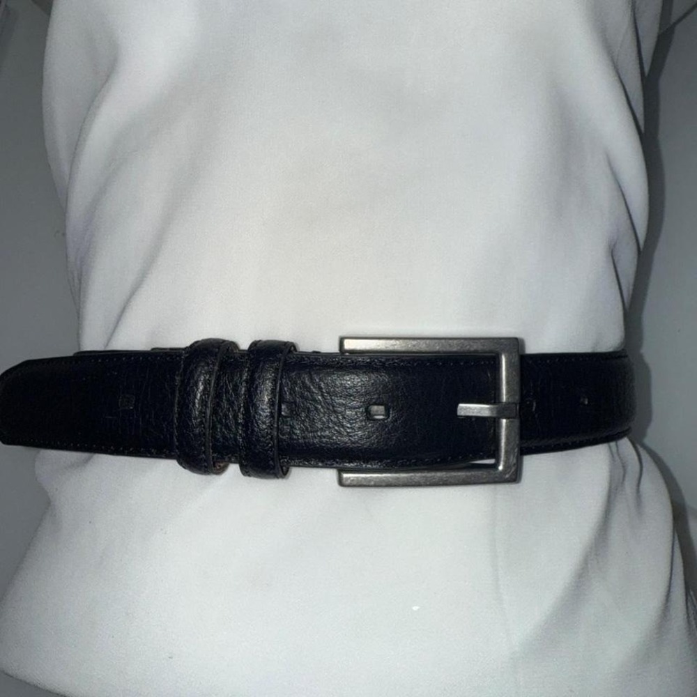 Vintage Black Genuine Leather Belt | Silver Buckle XXL | Made in India